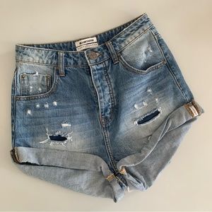 One Teaspoon 27 High Waist Bandits Shorts Relax Button Fly Distressed Light Wash